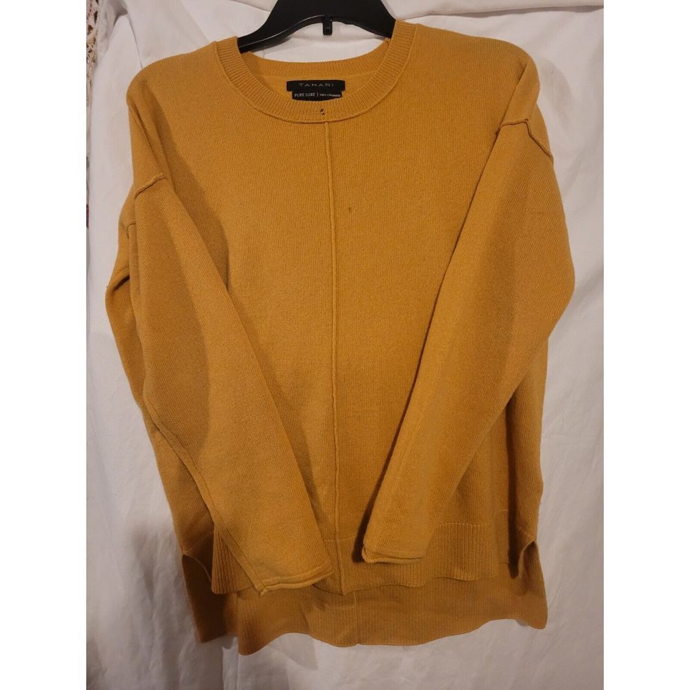 TAHARI YELLOW CASHMERE LONG SLEEVE SWEATER SIZE S , slightly imperfect
